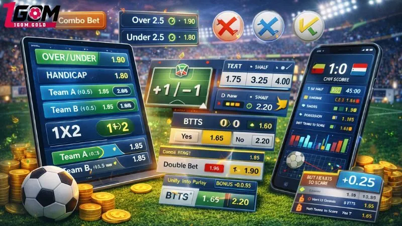 Các loại kèo bóng đá phổ biến trên 1gom